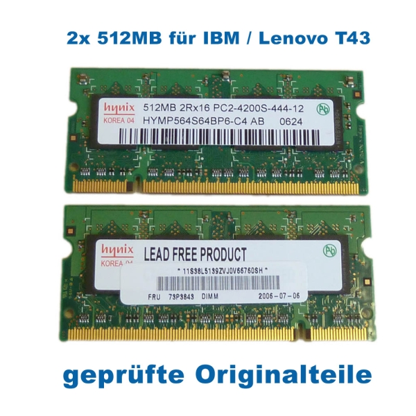 Hynix /Samsung RAM Speicher SODIMM PC4200S 1 GB für Lenovo T43